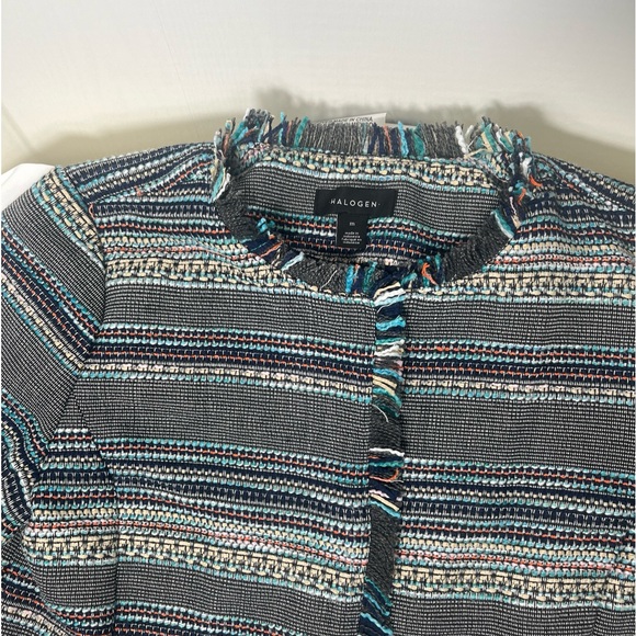 Women’s Halogen Stripped Multicolored Boho Fringe Long Sleeve Jacket Size Medium - Picture 2 of 13